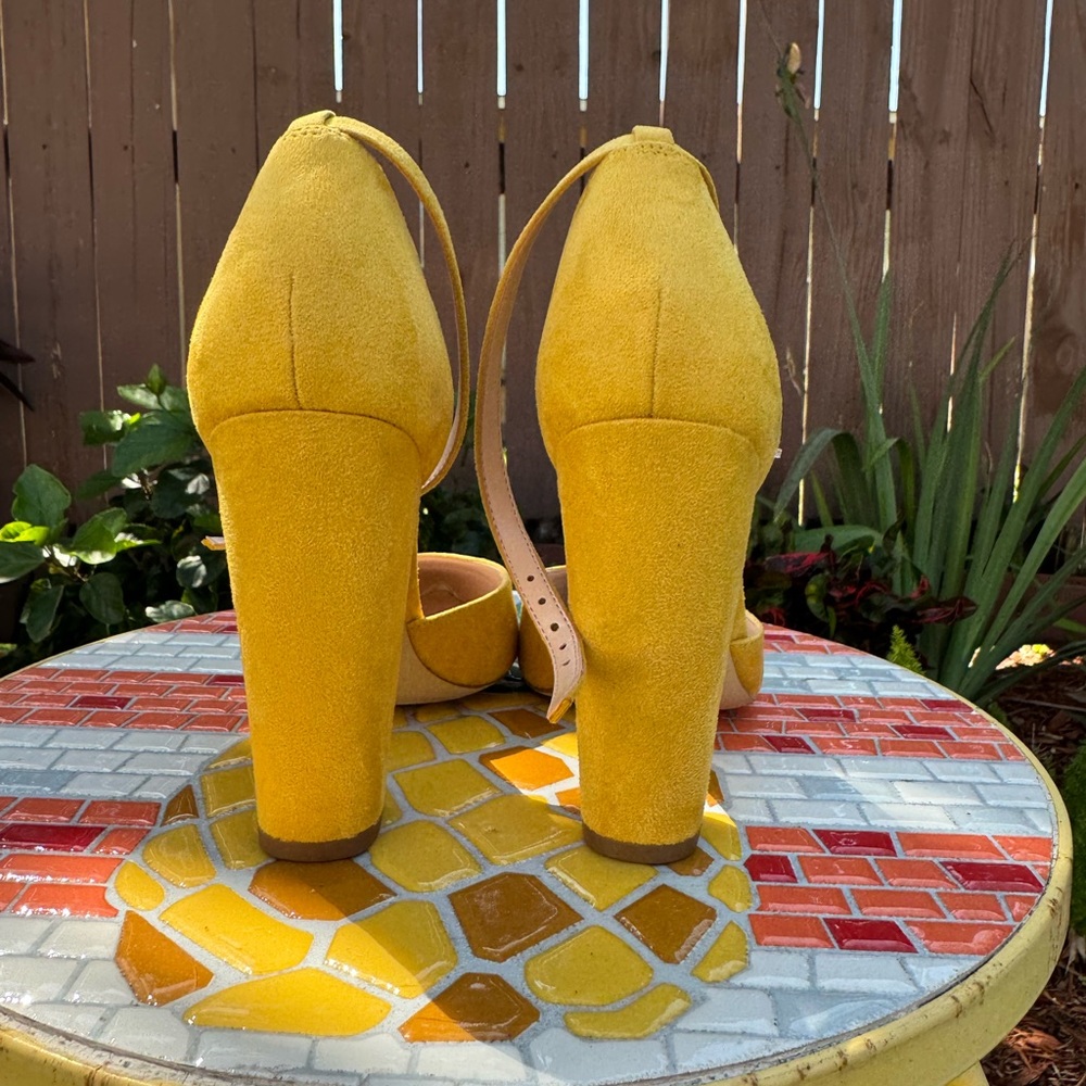 ALDO mustard yellow suede closed-toe high heeled pump| 4inch heel - Picture 2 of 6